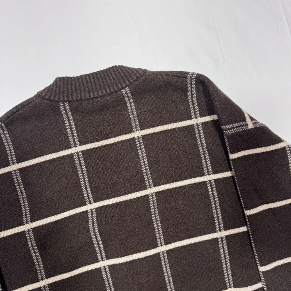 OAK + FORT Plaid Cardigan Brown Oversized M Dark Academia Minimalist Fall Office - Picture 10 of 10